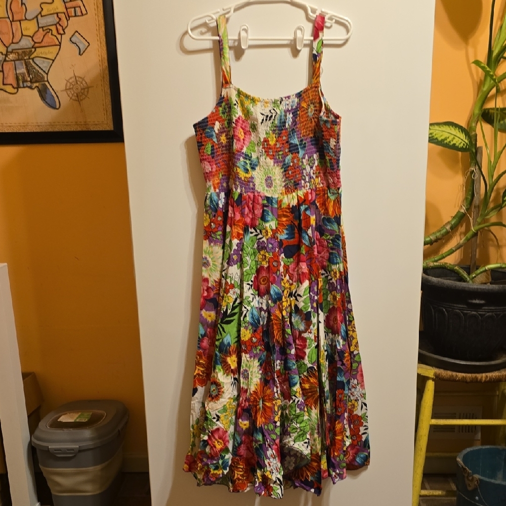 Red and Green Maxi Sundress with Spaghetti Straps